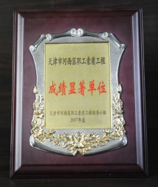 2007年“天津市河西區(qū)職工素質(zhì)工程 成績顯著單位”獎狀